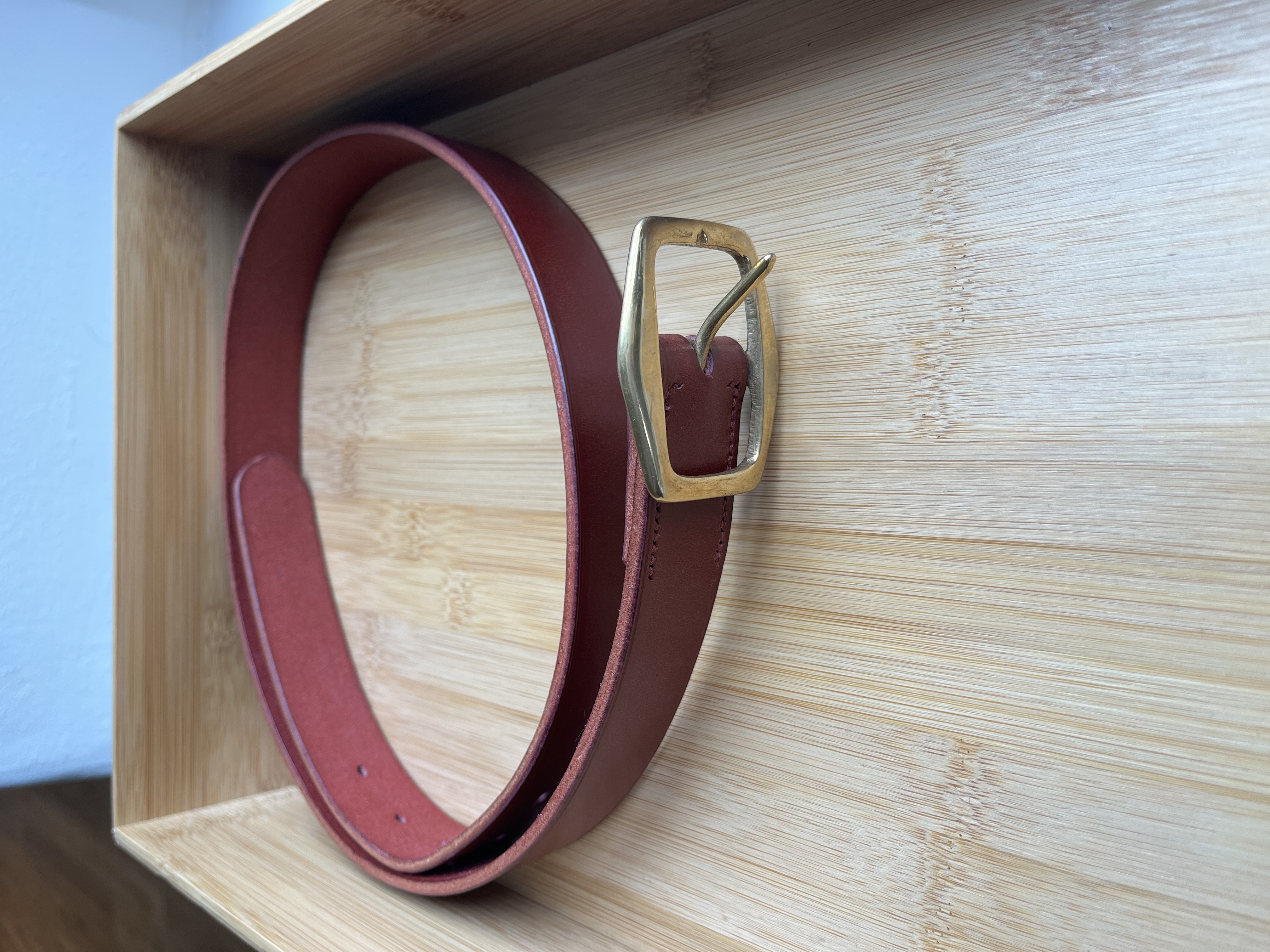 Bespoke red leather belt commission
